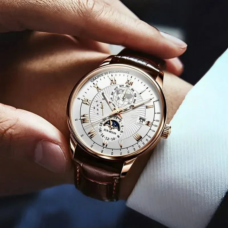 Men’s Luxury Sport Quartz Watch – Waterproof Luminous Leather Strap Business Wristwatch