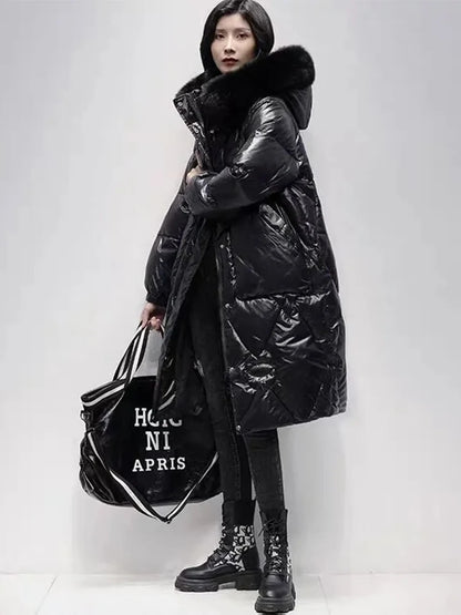 Women’s Cotton Puffer Outerwear – Long Padded Fur Collar Jacket
