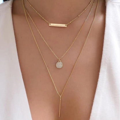 Women’s Jewelry Boho Layered Crystal Pendant Necklace | Vintage | Gold Tone | Trendy