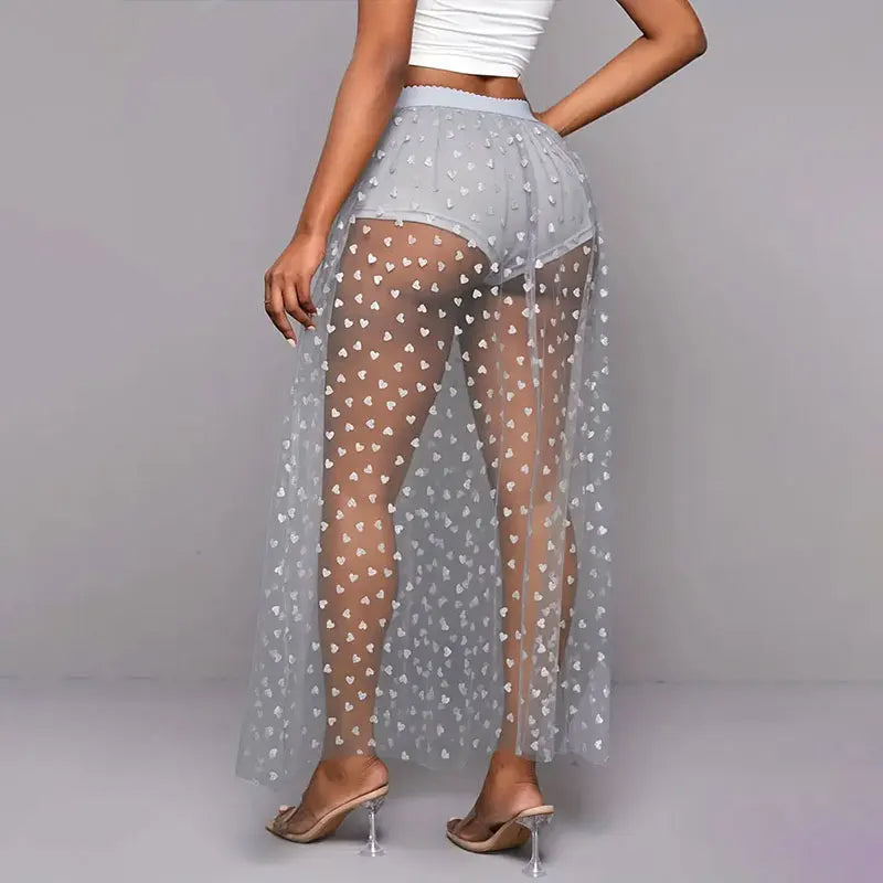 Women’s Elegant Lace Maxi Skirt Bottom – Sexy See-Through Black High Waist Party Skirt