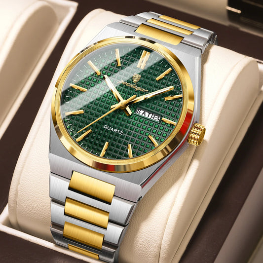 Men’s Luxury Watch – Stainless Steel Waterproof Wristwatch with Luminous Dial, Date & Week