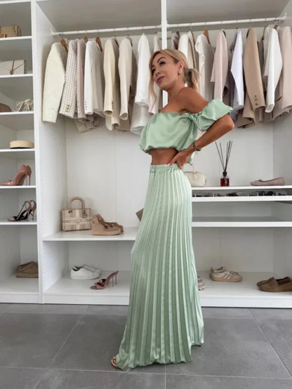 Women’s Elegant Strapless Set | Summer Fashion Solid Color Foldable Elastic Suit