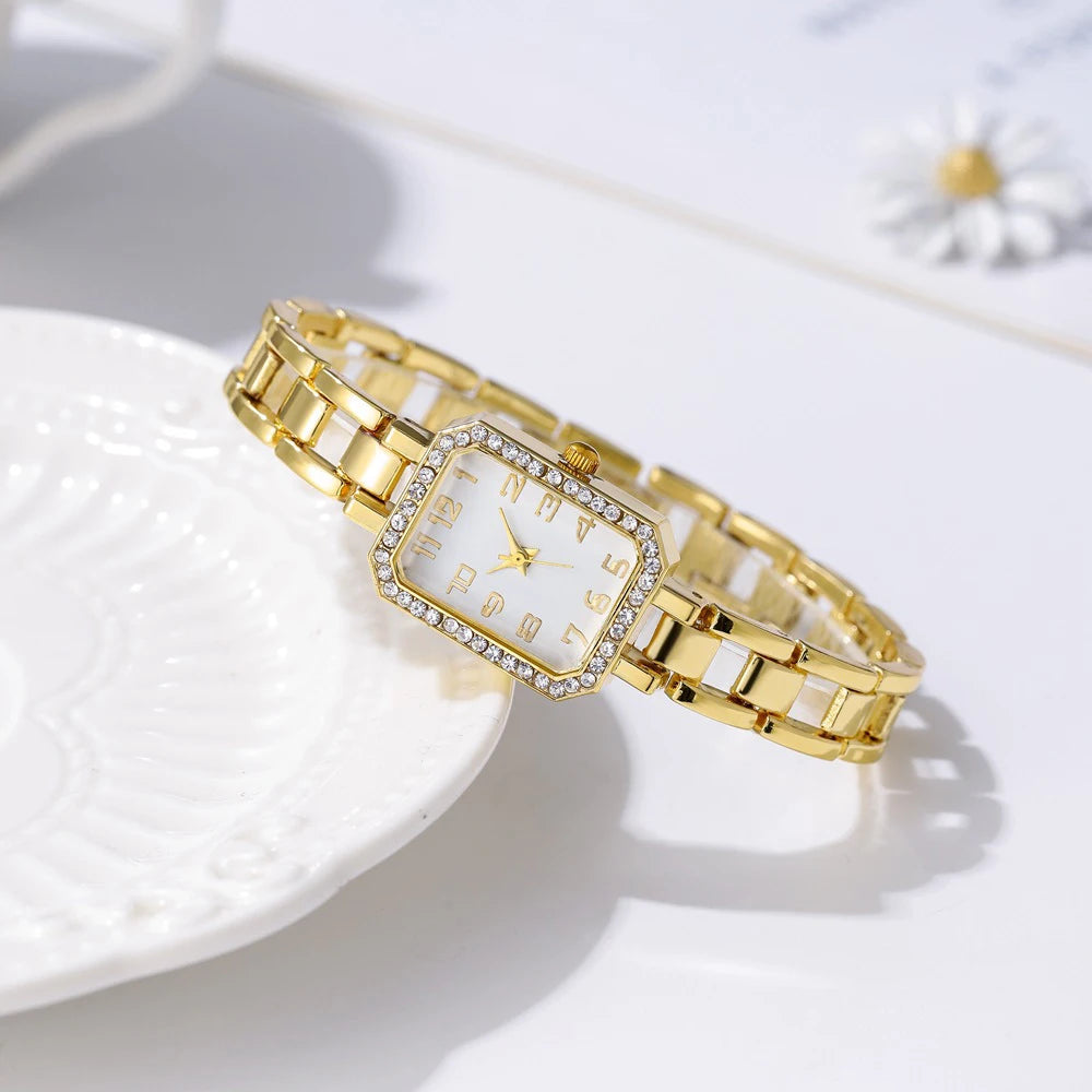 Women’s Square Digital Quartz Watch | Diamond Look | Gold Tone