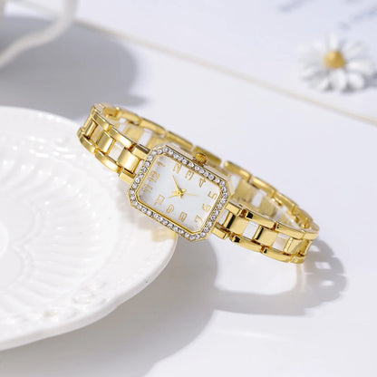 Women’s Square Digital Quartz Watch | Diamond Look | Gold Tone