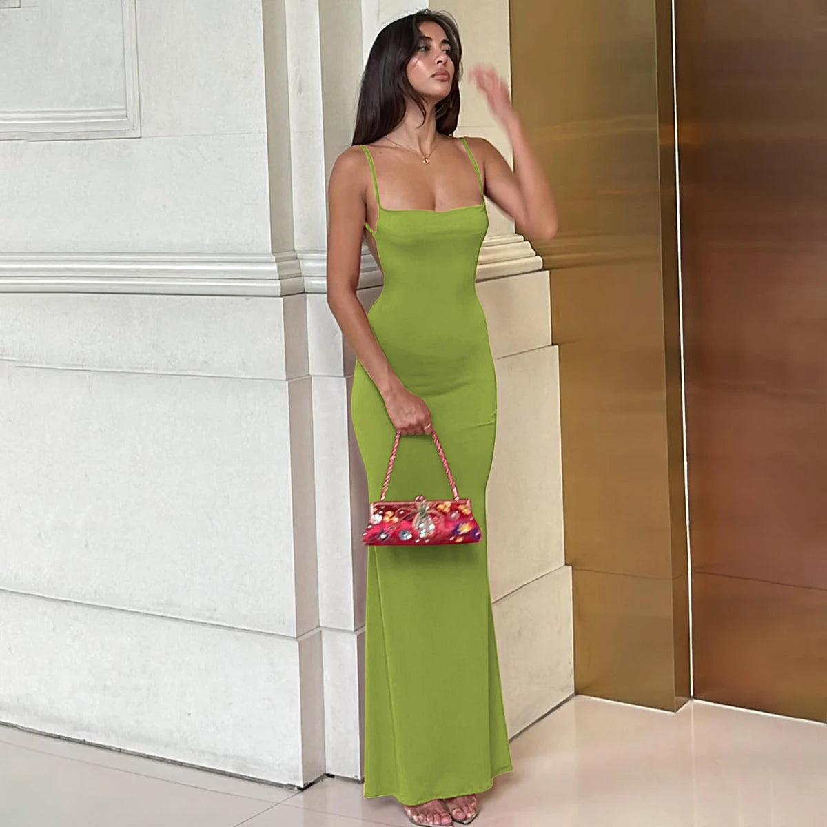 Women’s Sleeveless Backless Maxi Dress – Elegant Solid Y2K Spring Prom & Party Dress