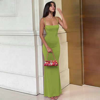 Women’s Sleeveless Backless Maxi Dress – Elegant Solid Y2K Spring Prom & Party Dress