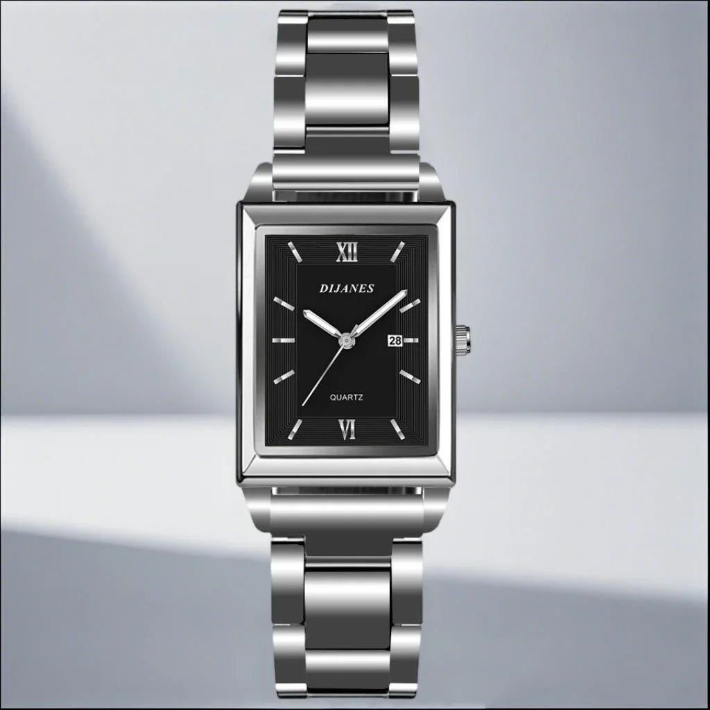 Men’s Luxury Rectangle Quartz Watch – Stainless Steel Business Casual Wristwatch