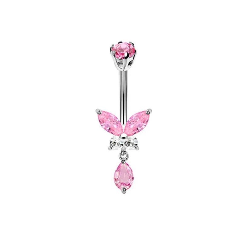 Women’s Pink Crown Heart Belly Button – Crystal Navel Piercing Jewelry