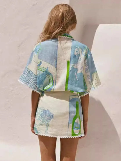 Women’s Printed Ruffle Patchwork Set Summer Casual Outfit