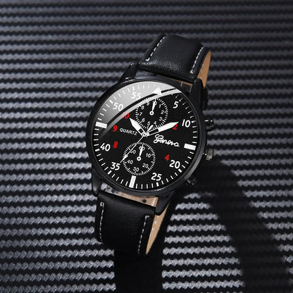 Men’s Luxury Watch Jewelry Set – Leather Strap Fashion Wristwatches Gift Pack with bracelet