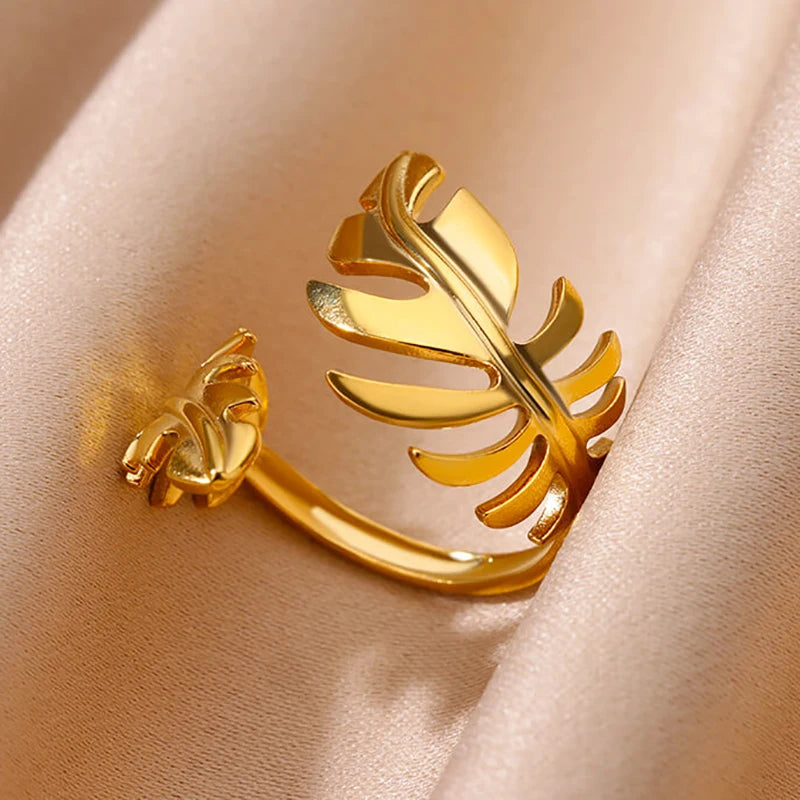 Women’s 316L Stainless Steel Geometric Open Ring – Gold Color Multilayer Vintage Waterproof Jewelry