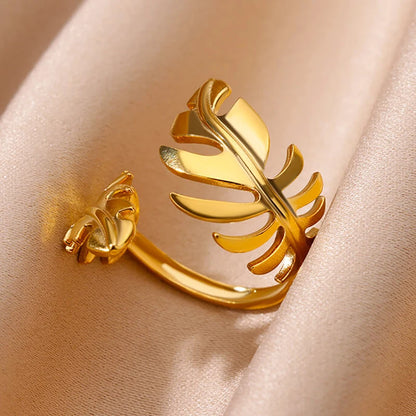 Women’s 316L Stainless Steel Geometric Open Ring – Gold Color Multilayer Vintage Waterproof Jewelry
