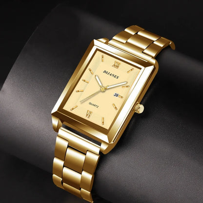 Men’s Luxury Rectangle Quartz Watch – Stainless Steel Business Casual Wristwatch