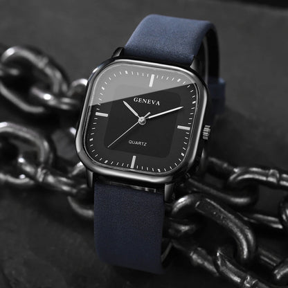 Men’s Square Dial Luxury Watch – Minimalist Leather Strap Business Casual Wristwatch