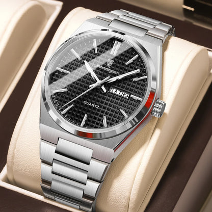 Men’s Luxury Watch – Stainless Steel Waterproof Wristwatch with Luminous Dial, Date & Week