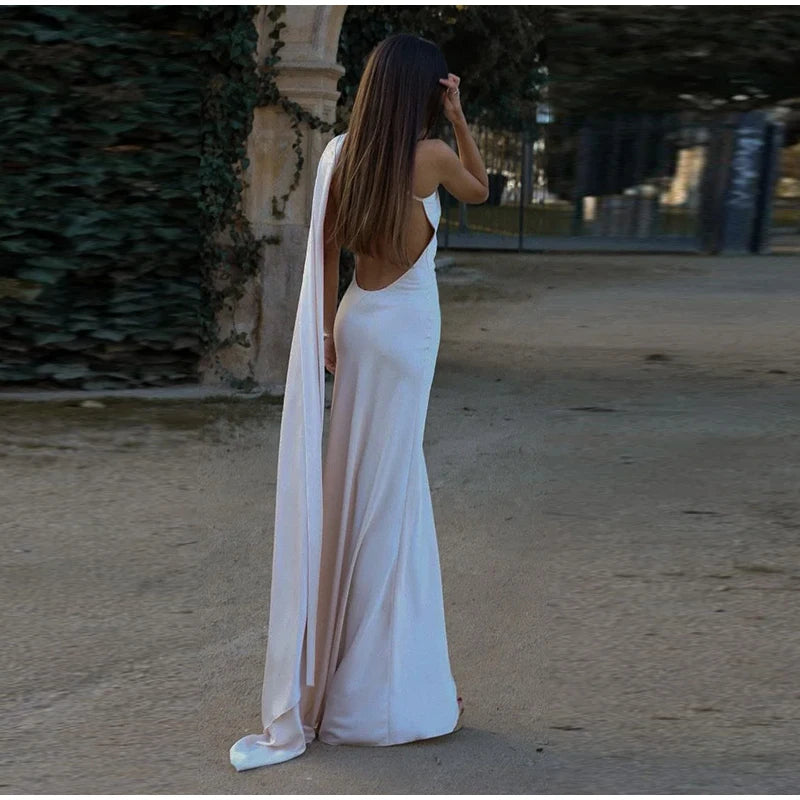 Women’s Elegant Maxi Dress – Off Shoulder Backless Detail Slim Fit Summer Evening Gown