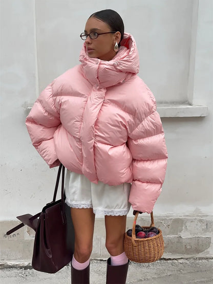 Women’s Padded Puffer Outerwear – Short Fluffy Hooded Jacket