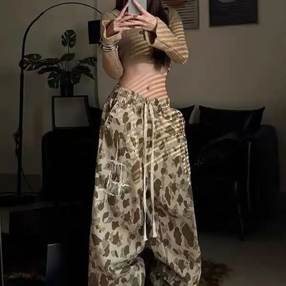 Women’s Vintage Camouflage Print Pants – Y2K High Waist Jazz Style Loose Casual Bottoms