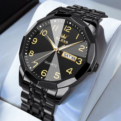 Men’s Fashion Watch – Waterproof Stainless Steel Wristwatch with Luminous Dial & Date