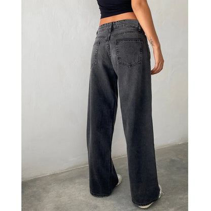 Women’s Jeans Bottom – Low Waist Straight Denim Pants with Pockets Casual Y2K Streetwear
