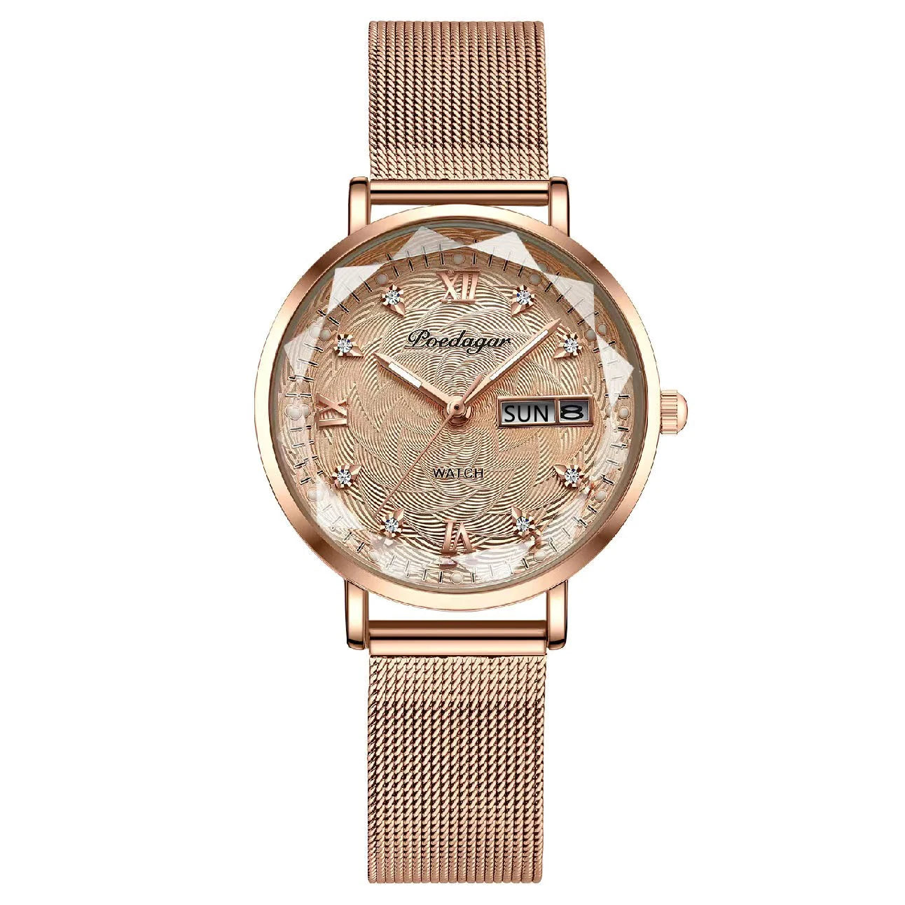Women’s Luxury Stainless Steel Watch | Waterproof Luminous Quartz Wristwatch with Date & Week Display