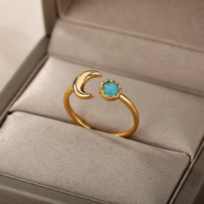Women’s Jewelry Opal Geometric Open Ring | Aesthetic | Adjustable | Couple