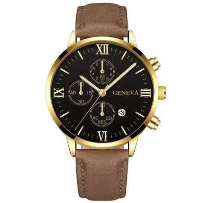 Men’s Luxury Quartz Sport Watch – Leather Strap Analog Wristwatch with Date