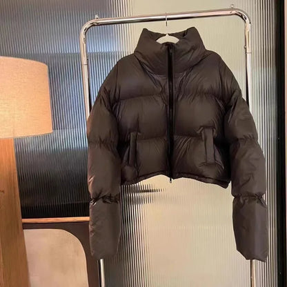 Women’s Stand Collar Jacket Outerwear – Short Thick Cotton Puffer