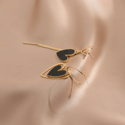 Women’s Jewelry Black Heart Tassel Drop Earrings | Gold Tone | Party | Wedding