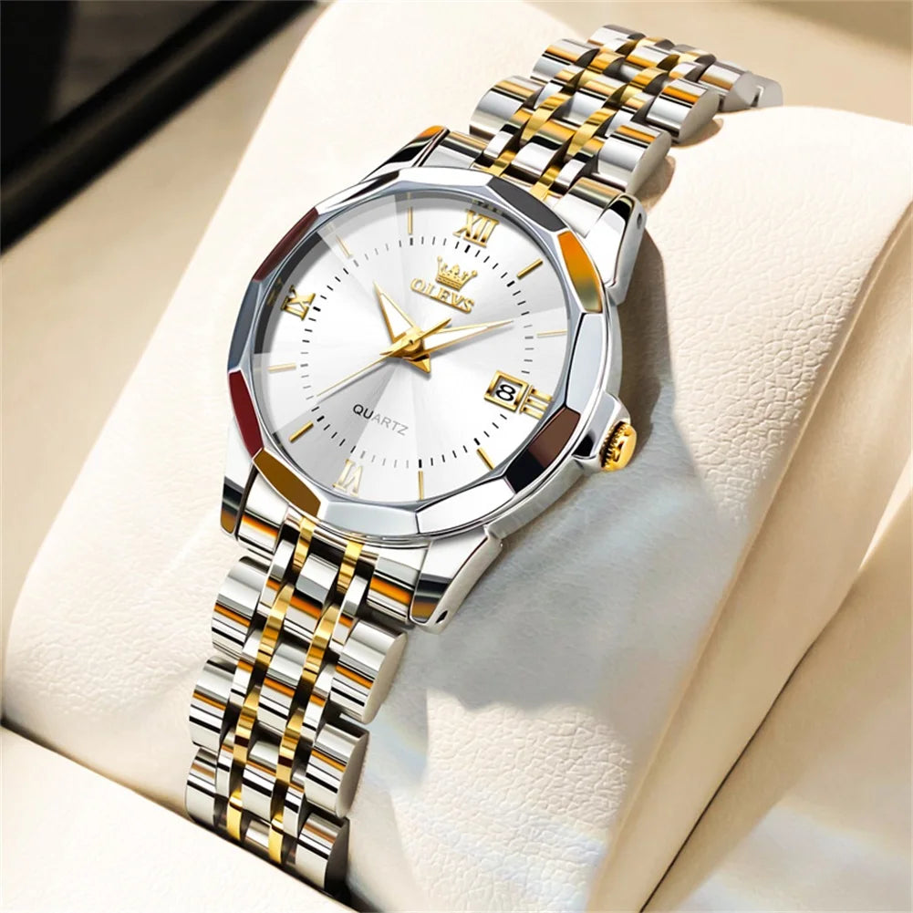 Women’s Luxury Stainless Steel Watch – Elegant Waterproof Luminous Date Watch