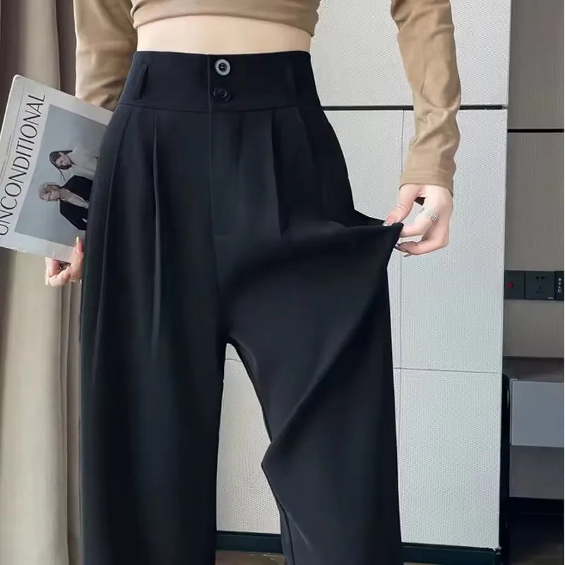 Women’s High-Waist Wide-Leg Suit Pants – Loose Straight Trousers for Spring & Summer, Korean Fashion Casual Style