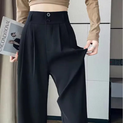 Women’s High-Waist Wide-Leg Suit Pants – Loose Straight Trousers for Spring & Summer, Korean Fashion Casual Style