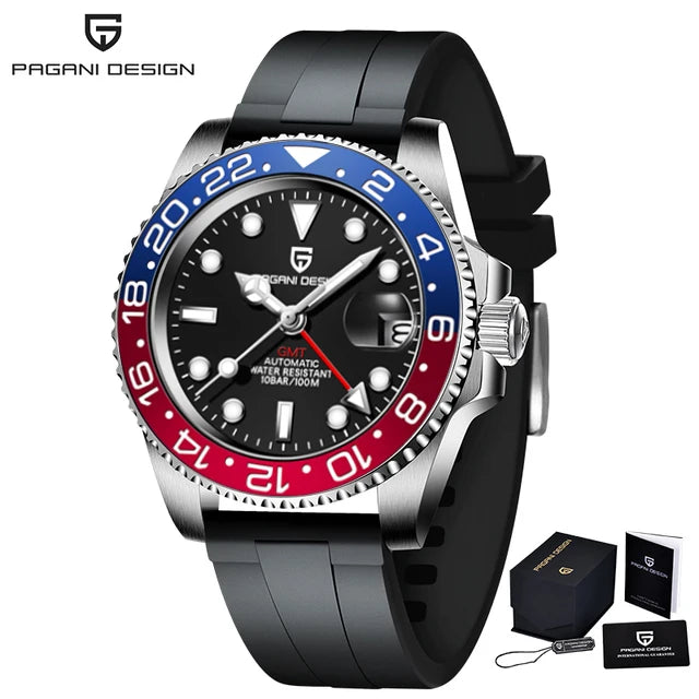 Men’s Luxury GMT Automatic Watch – Sapphire Mechanical 40MM Stainless Steel Waterproof Wristwatch