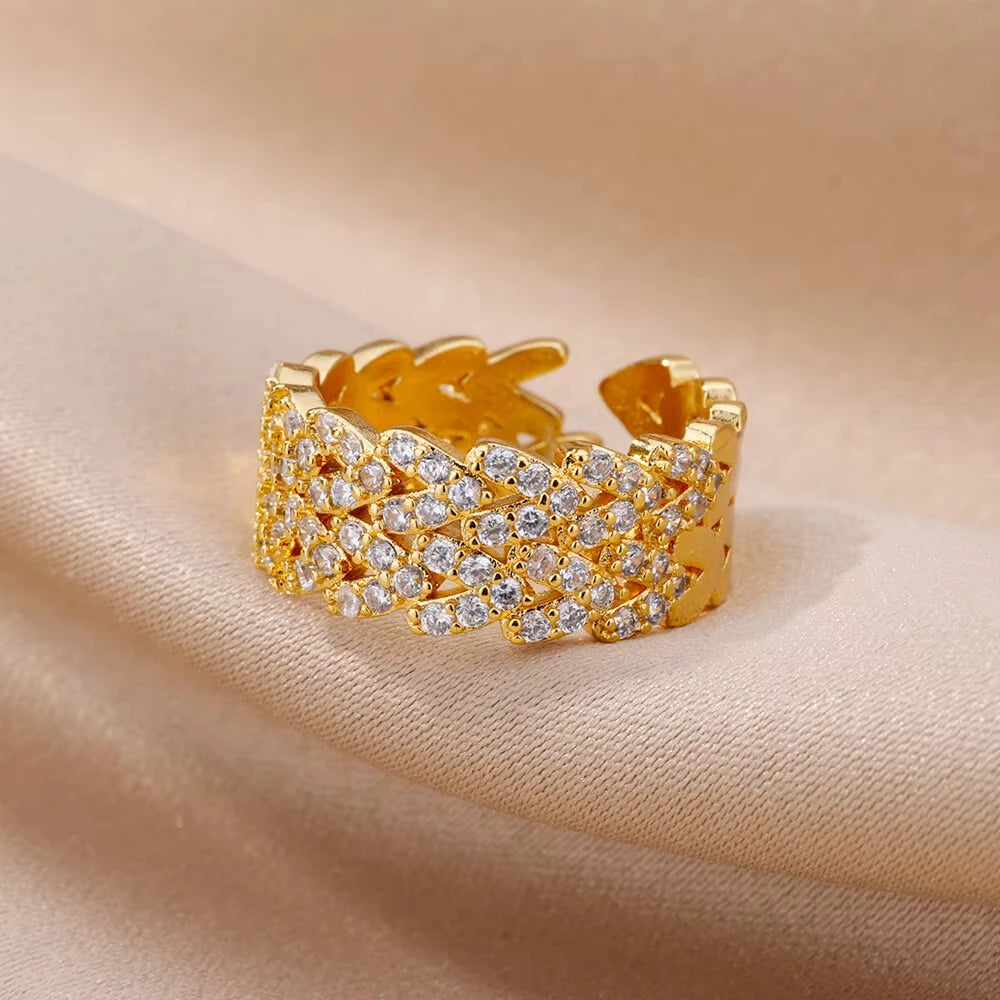 Women’s Gold Stainless Steel Heart Ring – Adjustable Imitation Open Band