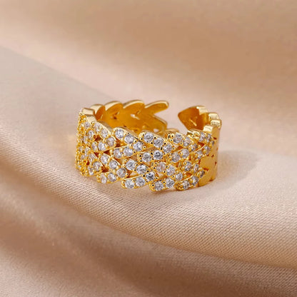 Women’s Gold Stainless Steel Heart Ring – Adjustable Imitation Open Band