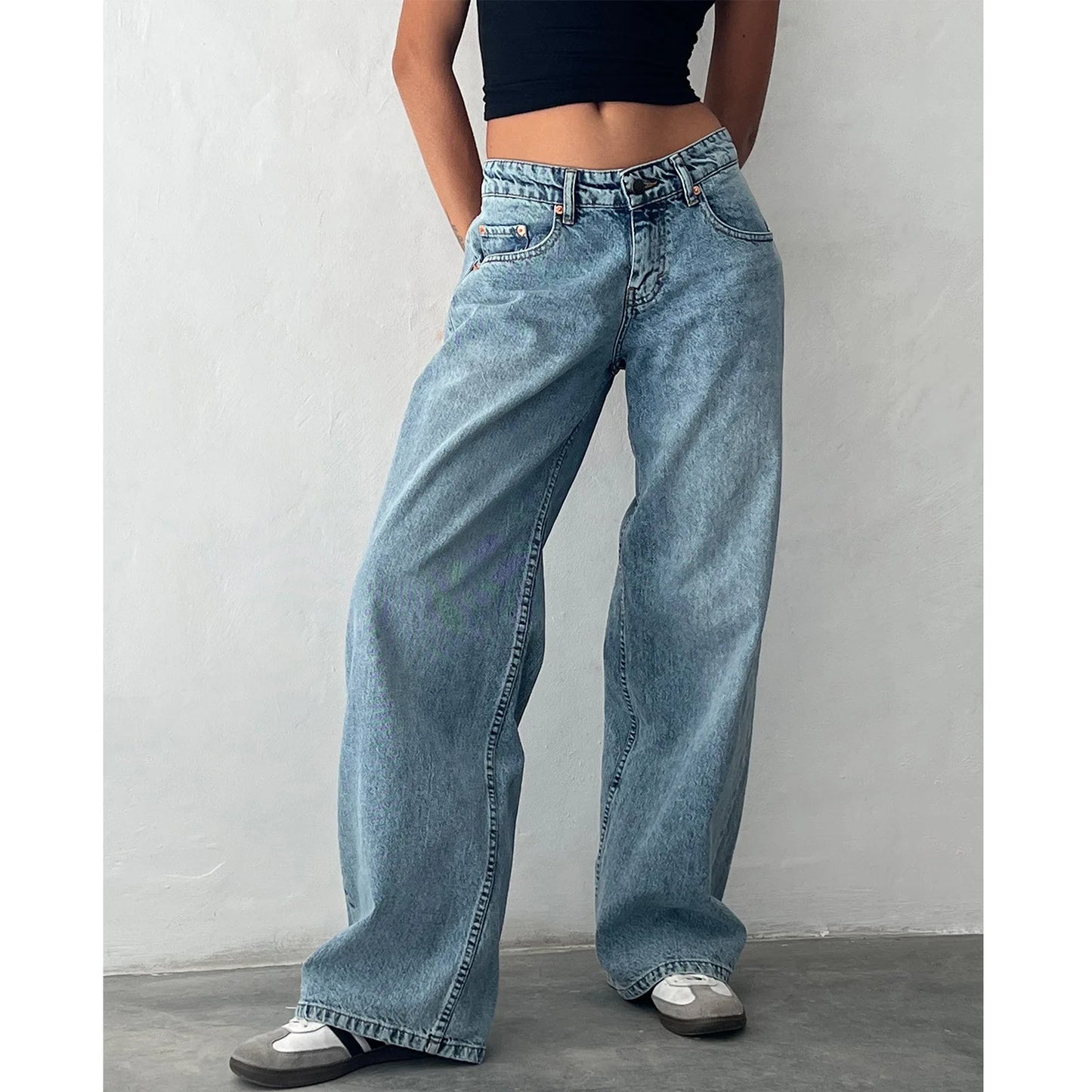 Women’s Jeans Bottom – Low Waist Straight Denim Pants with Pockets Casual Y2K Streetwear