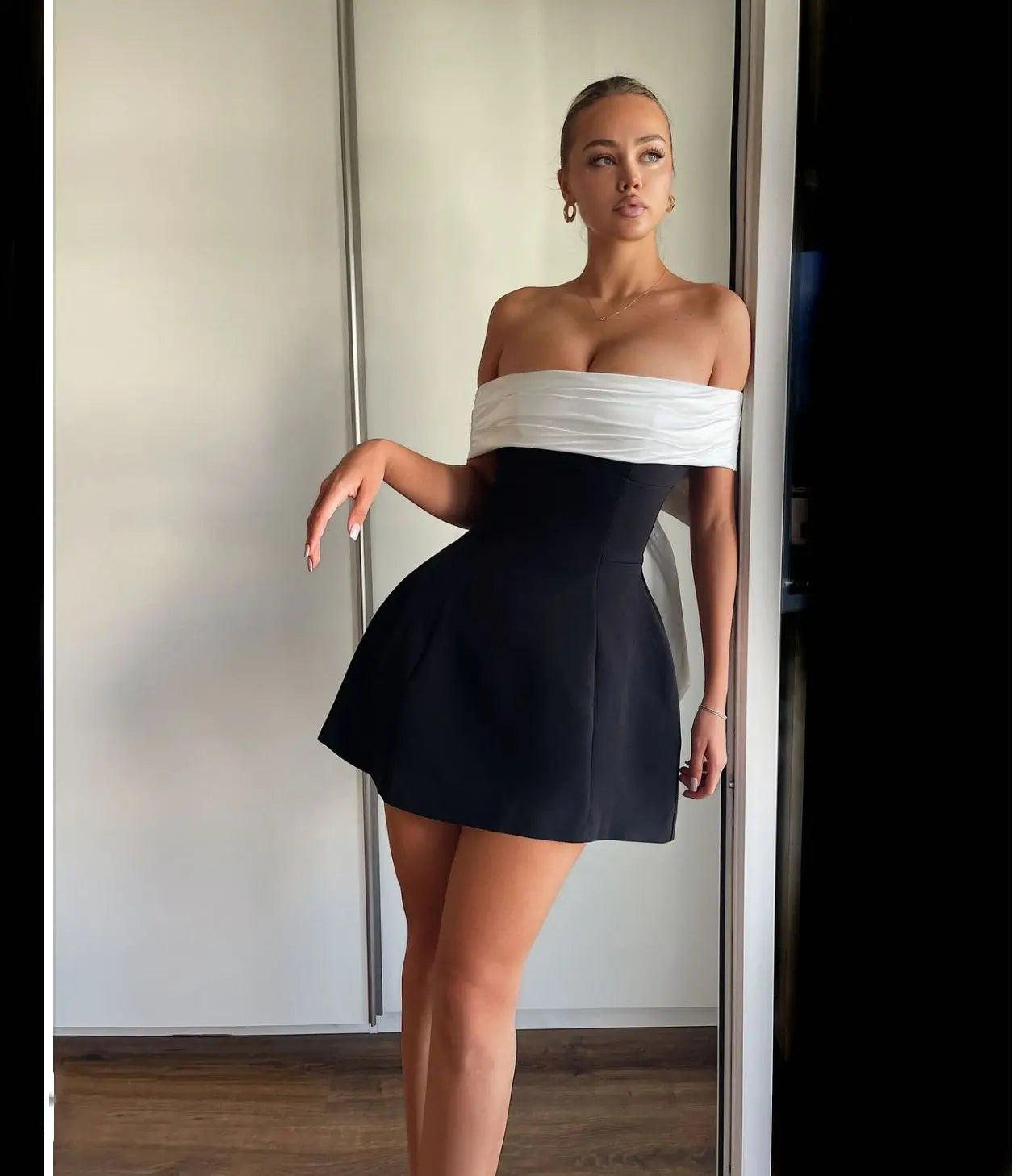 Women’s Strapless 3D Bow Evening Mini Dress – Sexy Backless Contrast Color Elegant Dress For Party