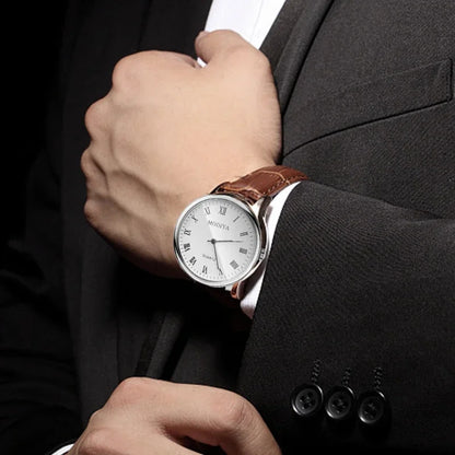 Men’s Luxury Leather Strap Watch – Business Analog Wristwatch, Casual Simple Style