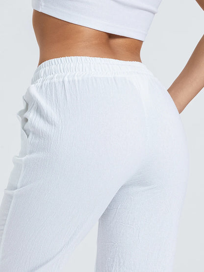 Women’s Loose Wide Leg Pants Bottom – Casual Solid Color Drawstring Trousers