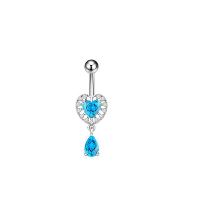 Women’s Blue Crystal Heart Belly Button – 1PC Stainless Steel Butterfly Navel Piercing Body Jewelry