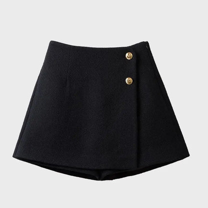 Women’s Patchwork Zipper A-Line Shorts Bottom – High Waist Wide Leg Skirt-Shorts Casual Autumn Winter Fashion