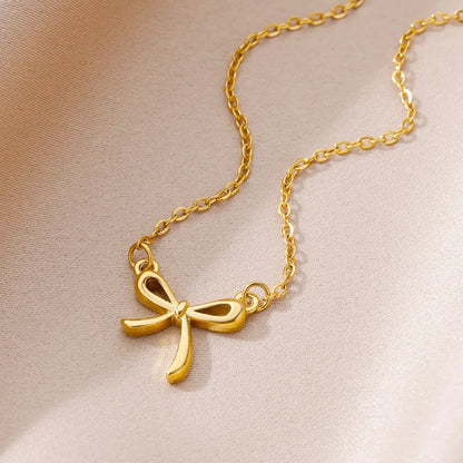 Women’s Jewelry Bowknot Lucky Choker Necklace | Korean Style | Gold Tone | Aesthetic