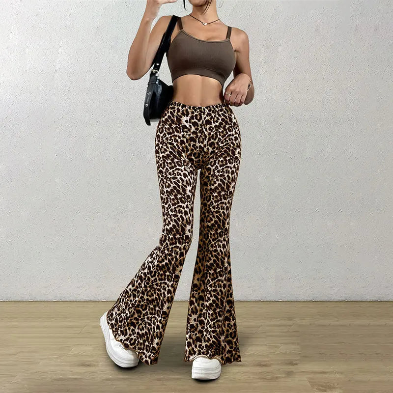 Women’s Leopard Print Flare Bottom – High Waist Leggings, Korean Style Slim Trousers