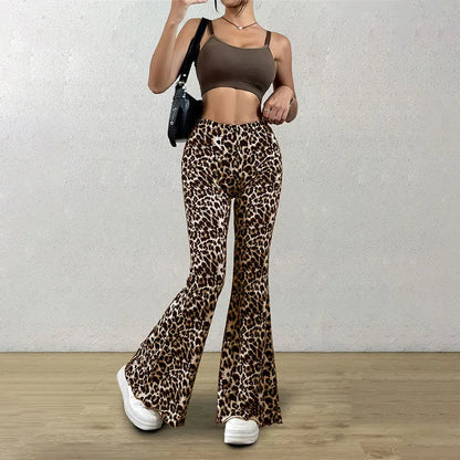 Women’s Leopard Print Flare Bottom – High Waist Leggings, Korean Style Slim Trousers