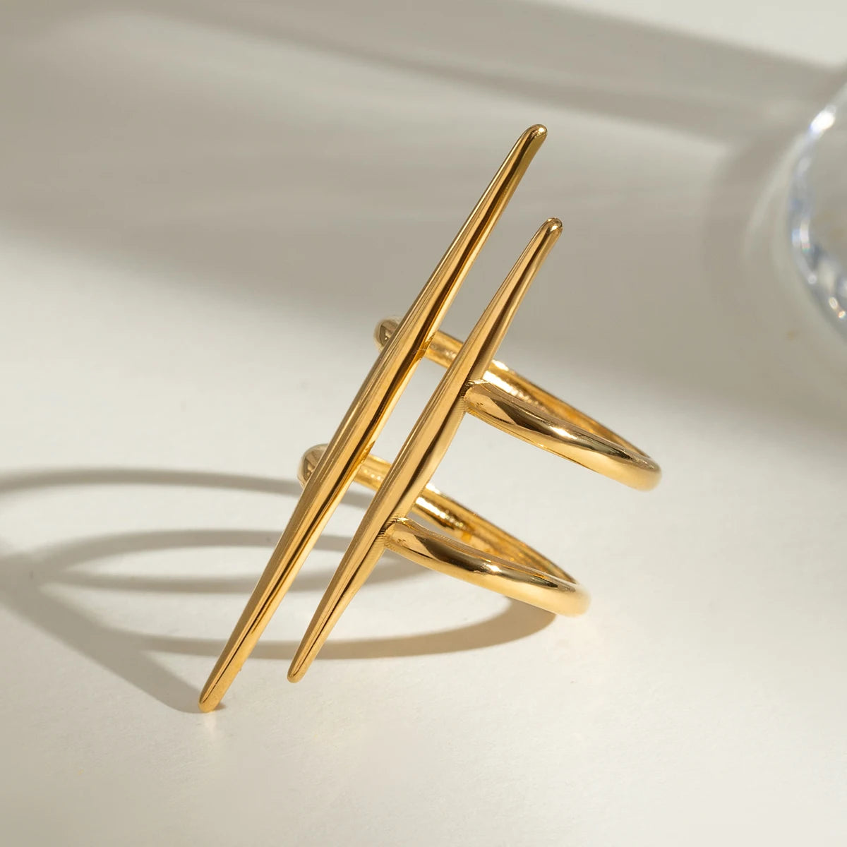 Women’s Vintage 18K Gold Plated Double Line Open Ring – Stainless Steel Anti-Allergic Jewelry
