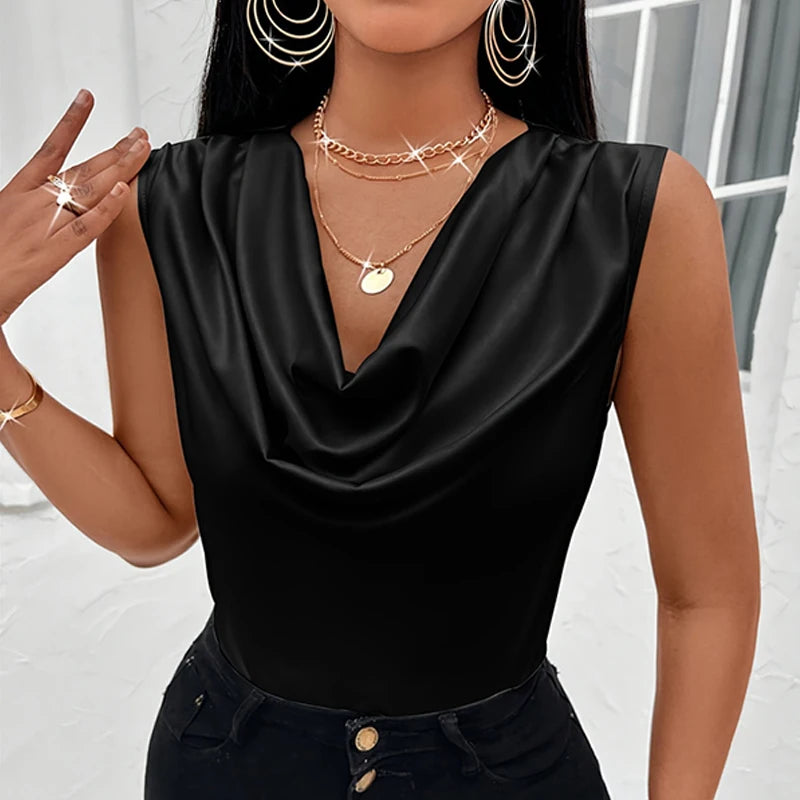 Women’s Satin Cowl Neck Tank Top | Silk-Like Strappy Camisole | Summer Sexy Vest Top for Ladies