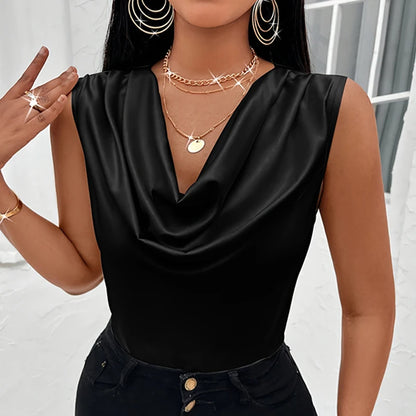 Women’s Satin Cowl Neck Tank Top | Silk-Like Strappy Camisole | Summer Sexy Vest Top for Ladies