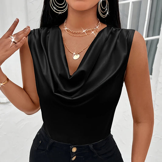 Women’s Satin Cowl Neck Tank Top | Silk-Like Strappy Camisole | Summer Sexy Vest Top for Ladies