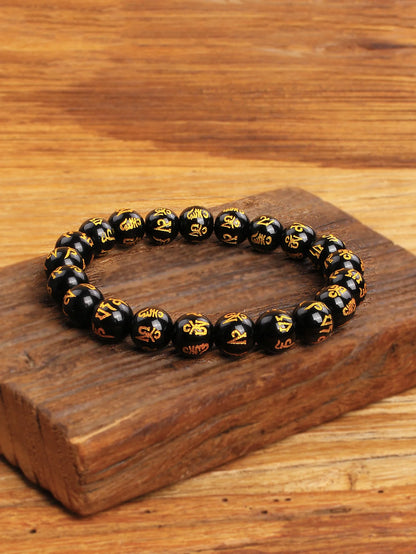 Men’s Black Obsidian Bead Bracelet – Spiritual Protection & Wealth Energy Healing Jewelry
