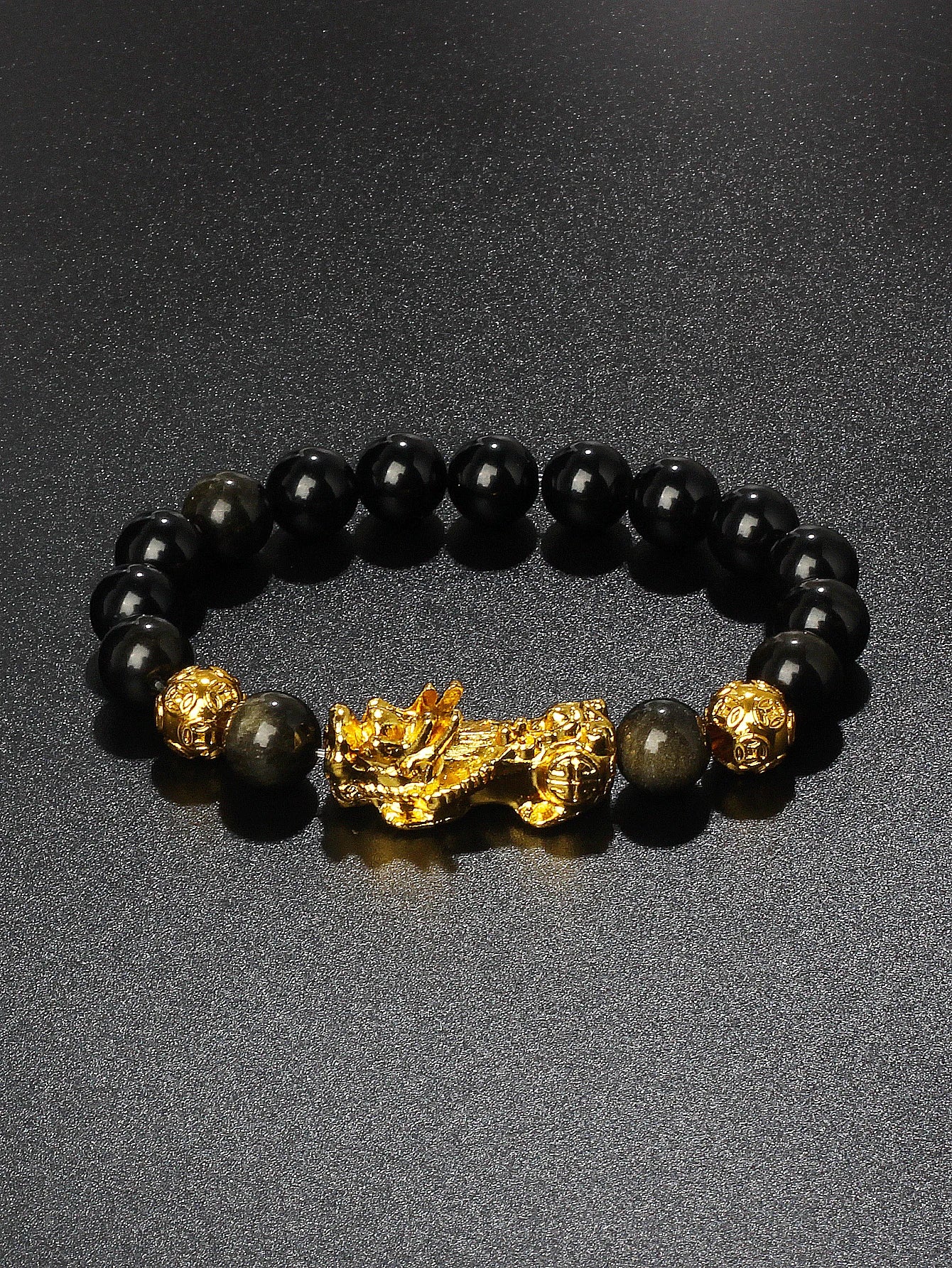 Men’s Black Obsidian Bead Bracelet – Spiritual Protection & Wealth Energy Healing Jewelry